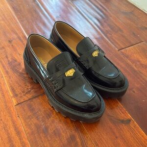Miu Miu black Patent Leather Penny Loafers, size 38